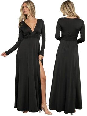 Baltic Born Arianna Maxi Dress Women's Large Black Slit Formal Wedding Cocktail